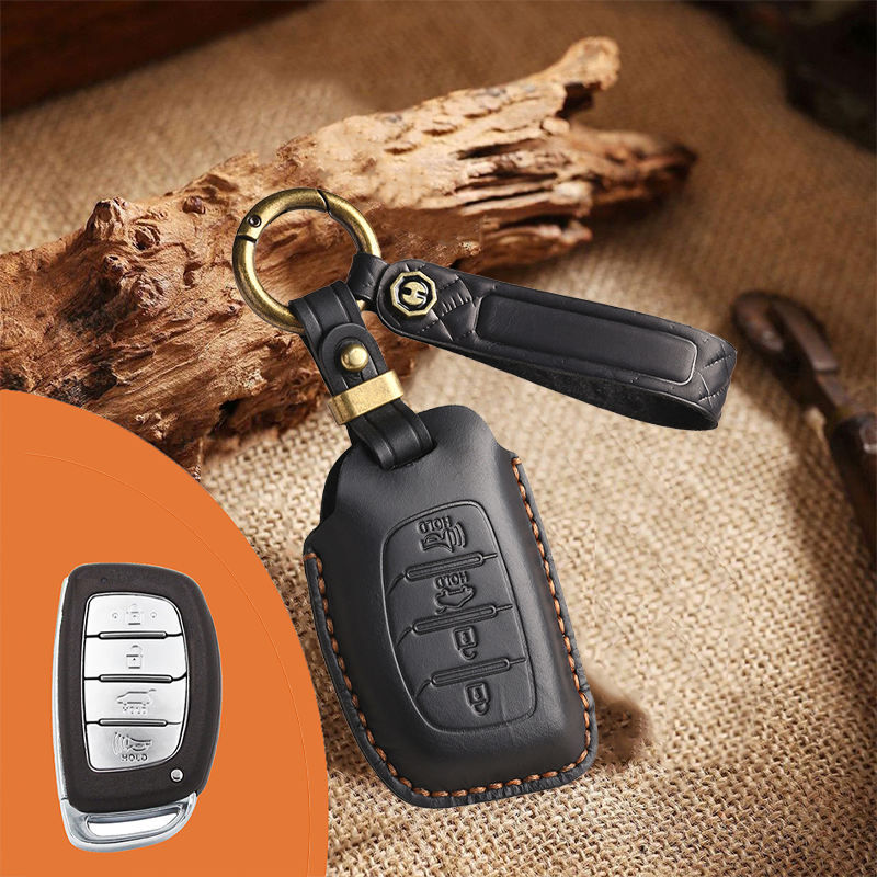 Genuine Leather Key Fob Cover for Hyundai 3-7 Button