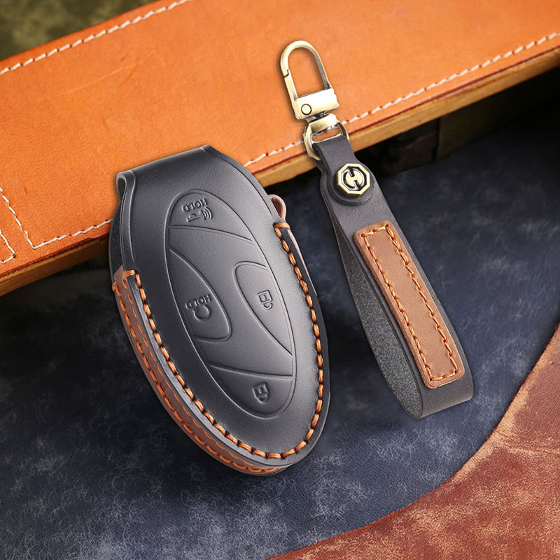 Genuine Leather Key Fob Cover for Hyundai (3-7 Buttons)