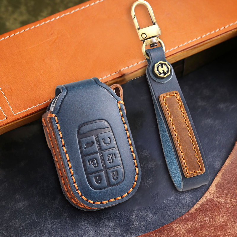 Genuine Leather Key Fob Cover for Honda Accord, Civic, CR-V, HR-V, and Pilot Models