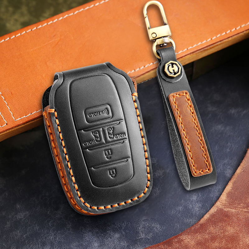 Genuine Leather Key Fob Cover for Toyota Camry, RAV4, and Highlander Models