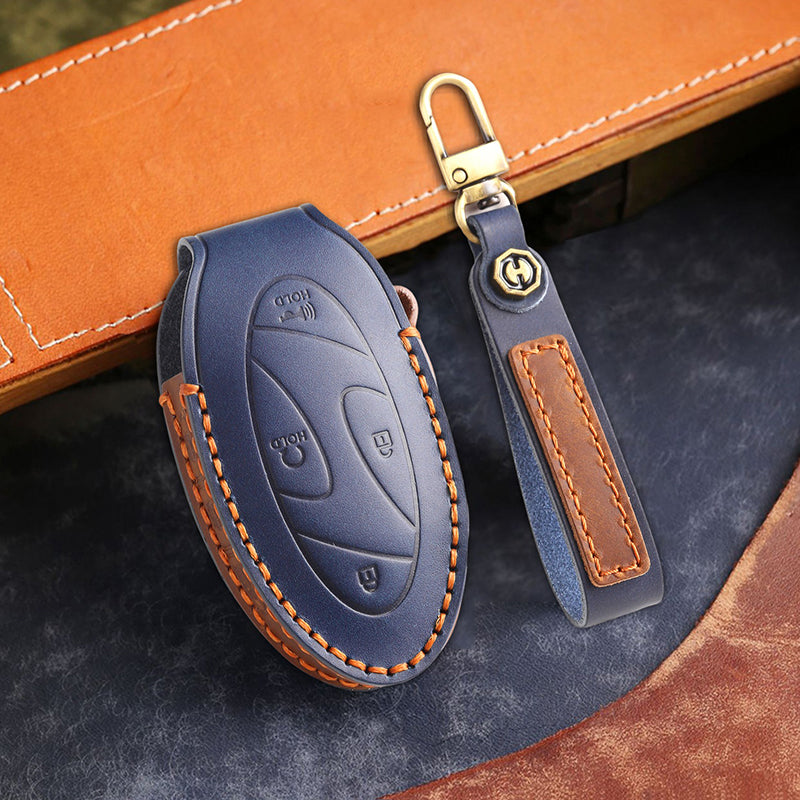 Genuine Leather Key Fob Cover for Hyundai (3-7 Buttons)