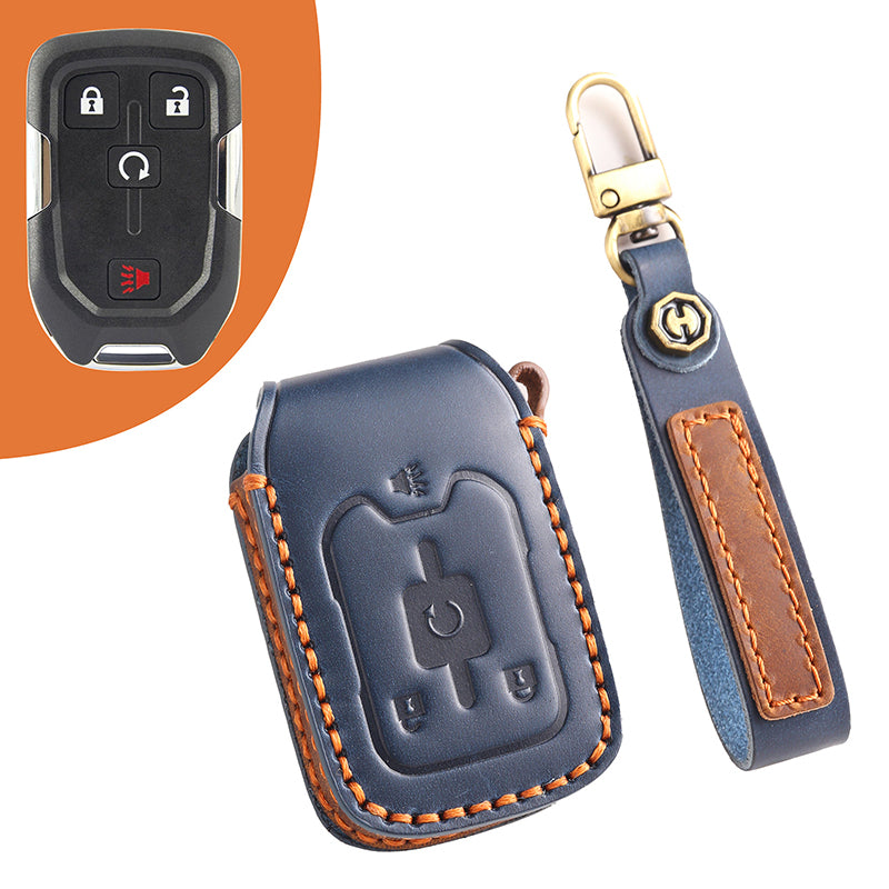 Genuine Leather Key Fob Cover for Chevrolet Colorado, Silverado & GMC Pickup (3-6 Buttons)