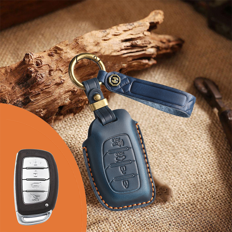 Genuine Leather Key Fob Cover for Hyundai 3-7 Button