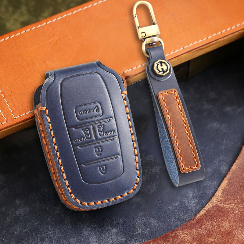 Genuine Leather Key Fob Cover for Toyota Camry, RAV4, and Highlander Models