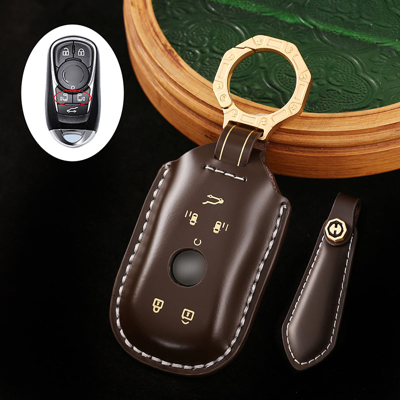 Genuine Cowhide Leather Key Fob Cover for Buick, Car Key Shell Case, Keychain Protector, Fits 3-7 Button Buick Key Fobs