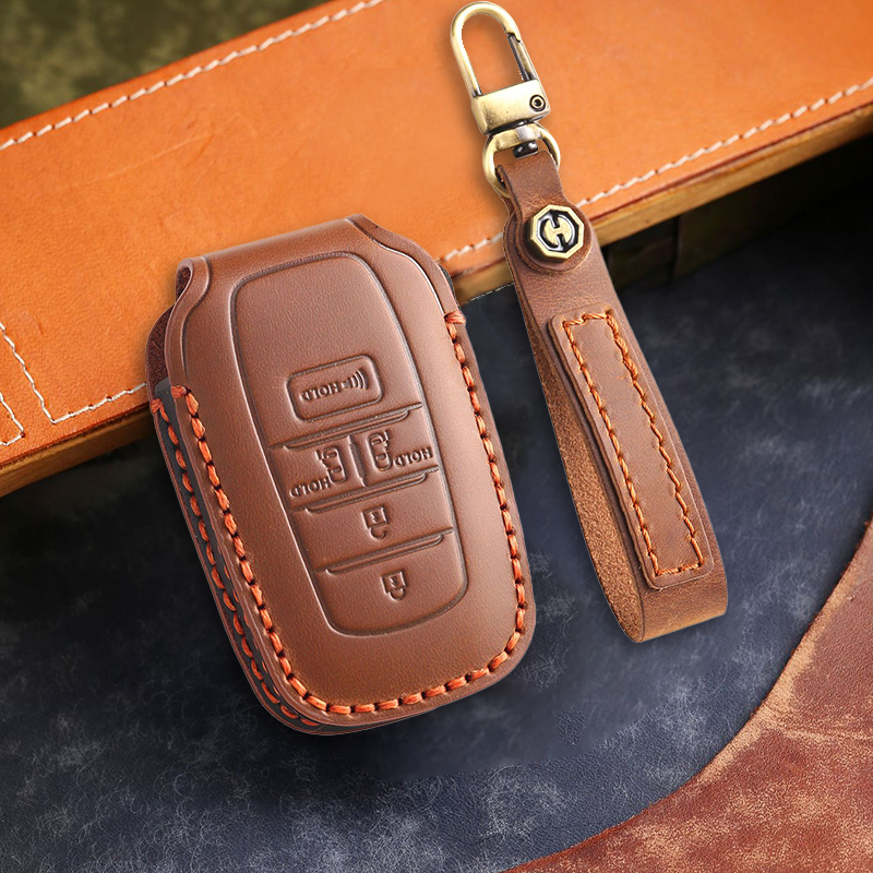 Genuine Leather Key Fob Cover for Toyota Camry, RAV4, and Highlander Models