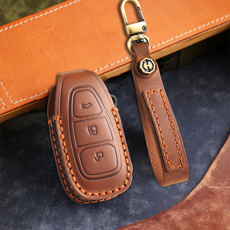 Genuine Leather Key Fob Cover for Ford Series (3-5 Buttons)