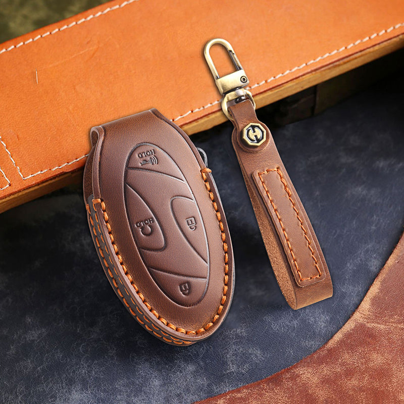 Genuine Leather Key Fob Cover for Hyundai (3-7 Buttons)