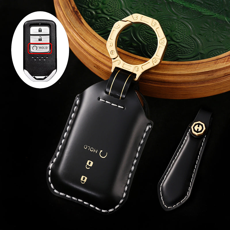 High-End Leather Car Key Cover Compatible with Honda Accord, Civic, CR-V, HR-V, Odyssey, etc. (2, 3, 4, 5, or 6-Button Smart Key Cover)