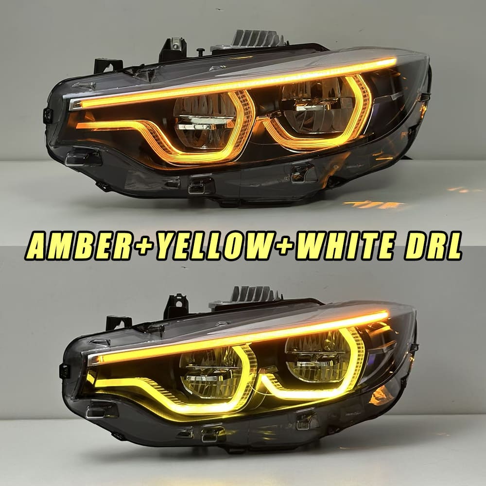 GTS Style LED Headlights for BMW 4-Series 2013-2020 F32 F82 F36 with Yellow Red DRL