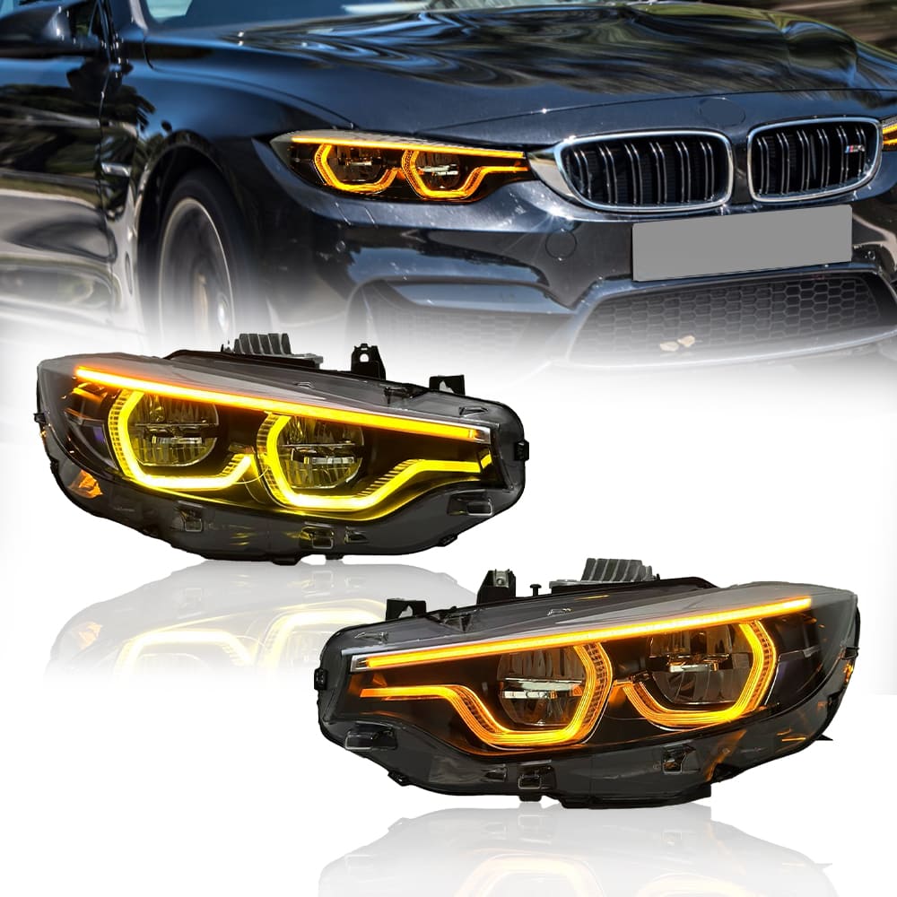 GTS Style LED Headlights for BMW 4-Series 2013-2020 F32 F82 F36 with Yellow Red DRL