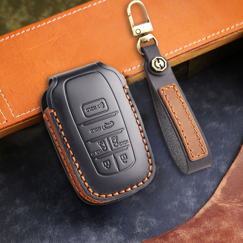 Genuine Leather Key Fob Cover for Toyota Camry, RAV4, and Highlander Models