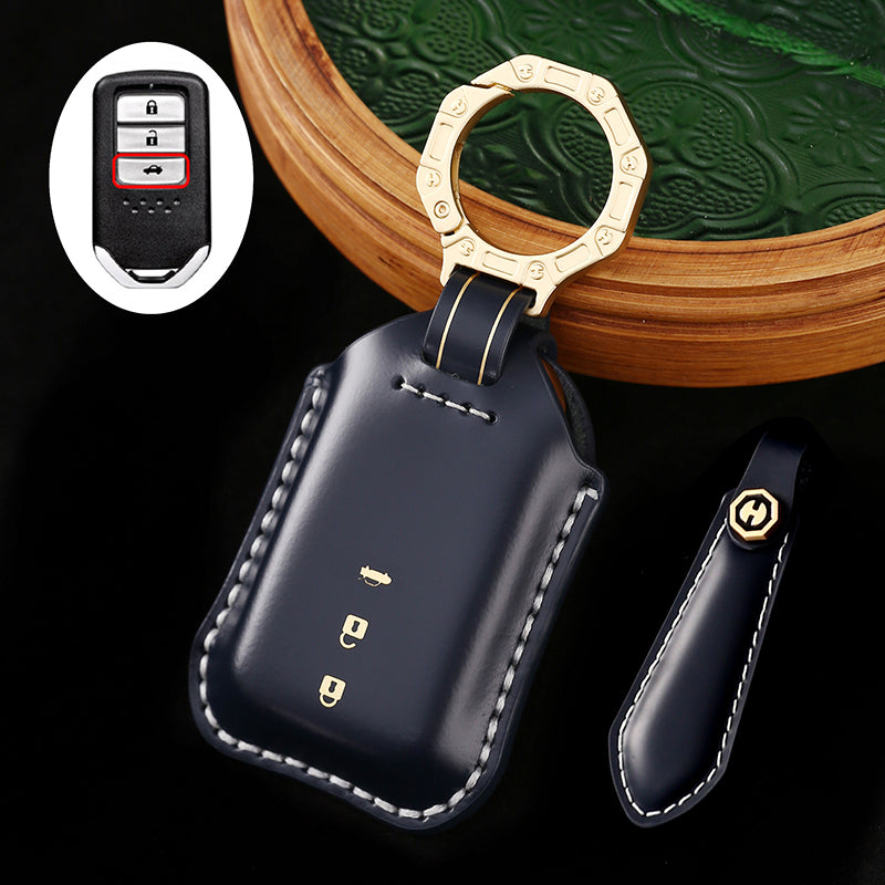 High-End Leather Car Key Cover Compatible with Honda Accord, Civic, CR-V, HR-V, Odyssey, etc. (2, 3, 4, 5, or 6-Button Smart Key Cover)