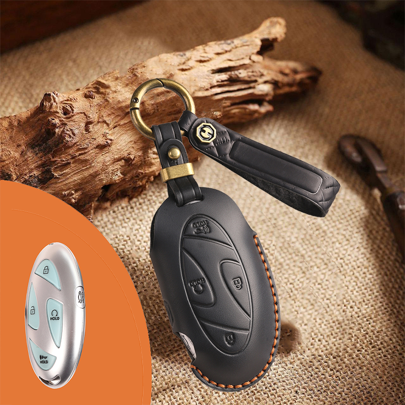 Genuine Leather Key Fob Cover for Hyundai 3-7 Button