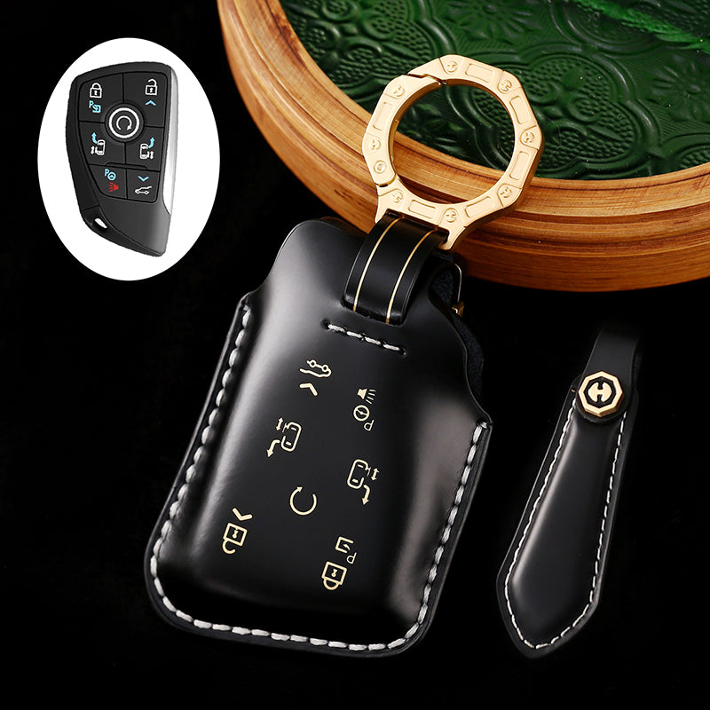 Genuine Cowhide Leather Key Fob Cover for Buick, Car Key Shell Case, Keychain Protector, Fits 3-7 Button Buick Key Fobs