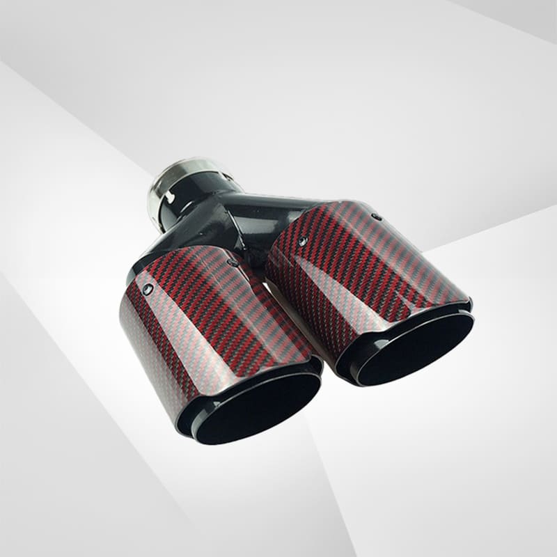 Red Carbon Fiber Glossy Y-Shaped Muffler Tips - 2.6″ IN/3.98″ OUT - Universal Fit
