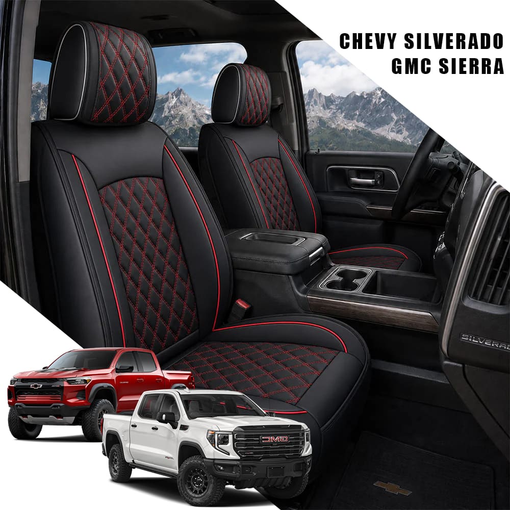 Custom Fit Leather Seat Covers for Chevy Silverado & GMC Sierra 1500 2500HD 3500HD (2014-2026) Full Set