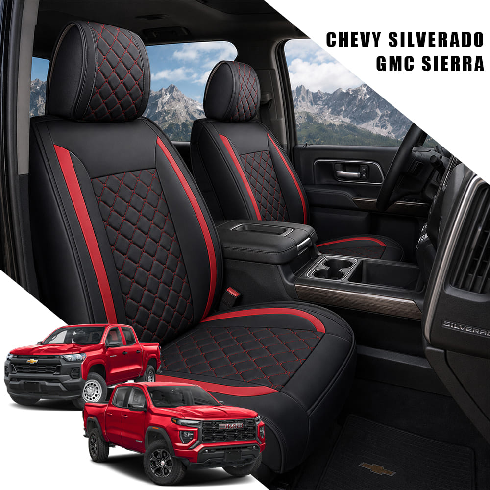 Custom for Chevy Silverado & GMC Sierra (2014-2026) Leather Seat Covers Full Set – Perfect Fit for 1500