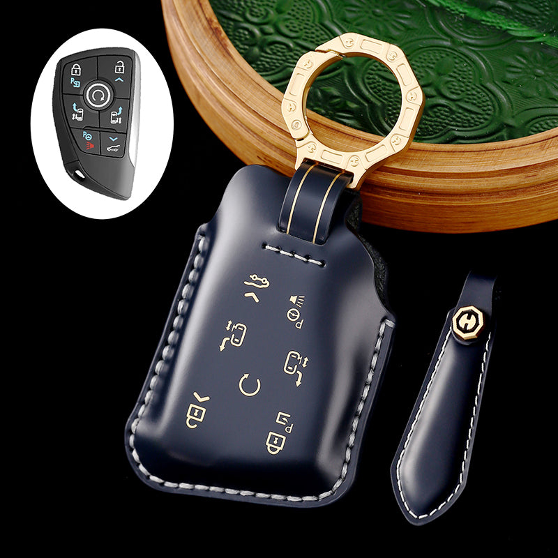 Genuine Cowhide Leather Key Fob Cover for Buick, Car Key Shell Case, Keychain Protector, Fits 3-7 Button Buick Key Fobs