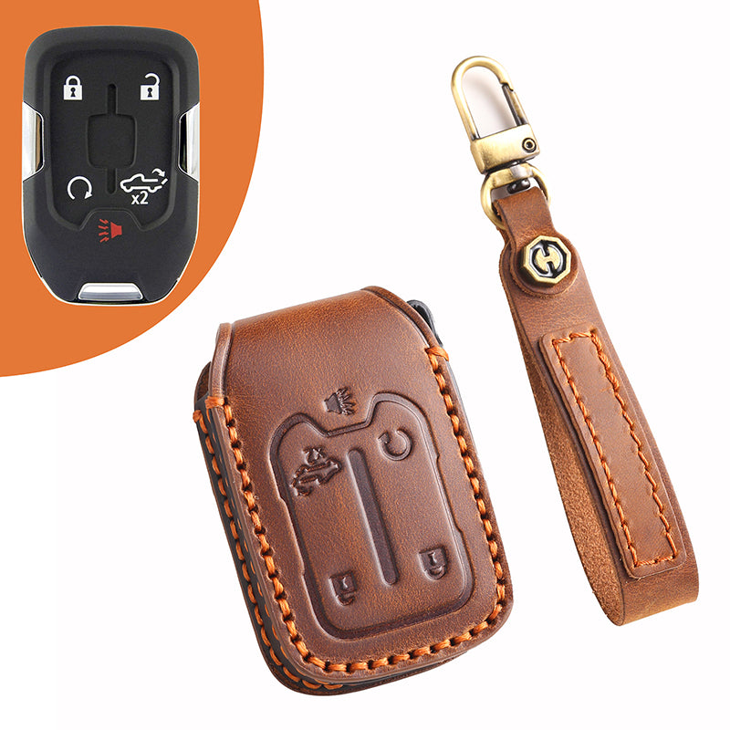 Genuine Leather Key Fob Cover for Chevrolet Colorado, Silverado & GMC Pickup (3-6 Buttons)