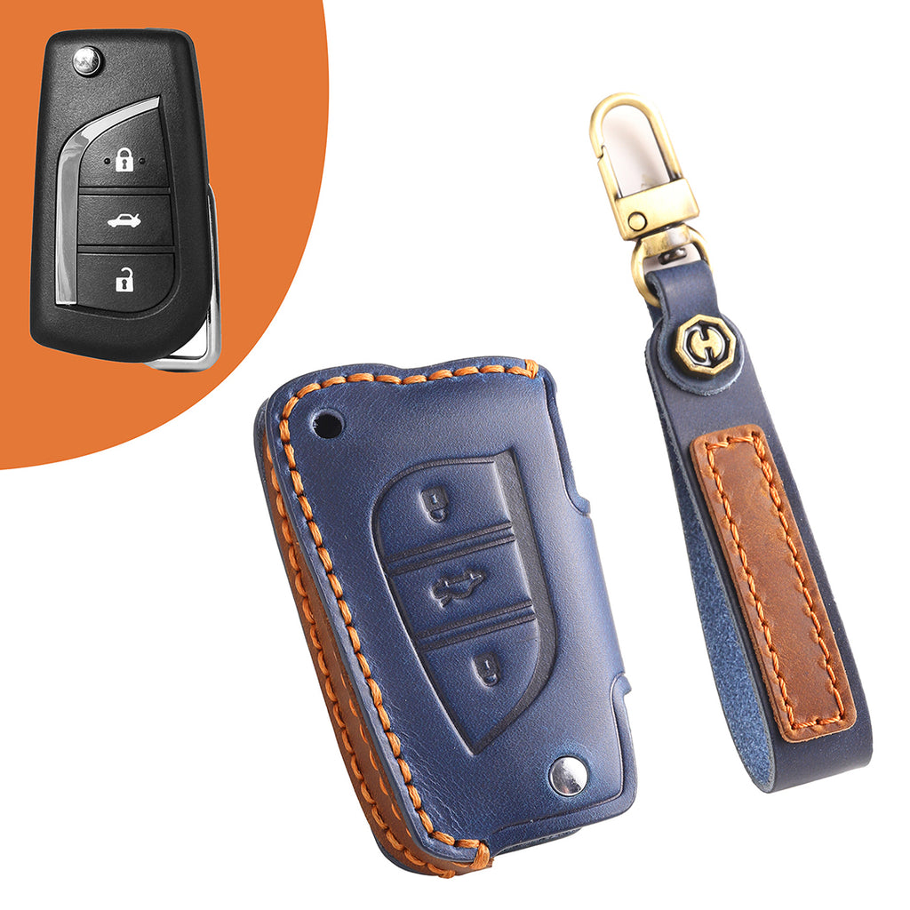 Leather Smart Car Key Cover Case for Toyota Camry, Rav4, Highlander high-end