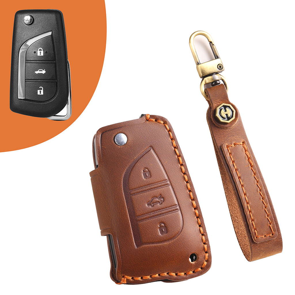 Leather Smart Car Key Cover Case for Toyota Camry, Rav4, Highlander high-end