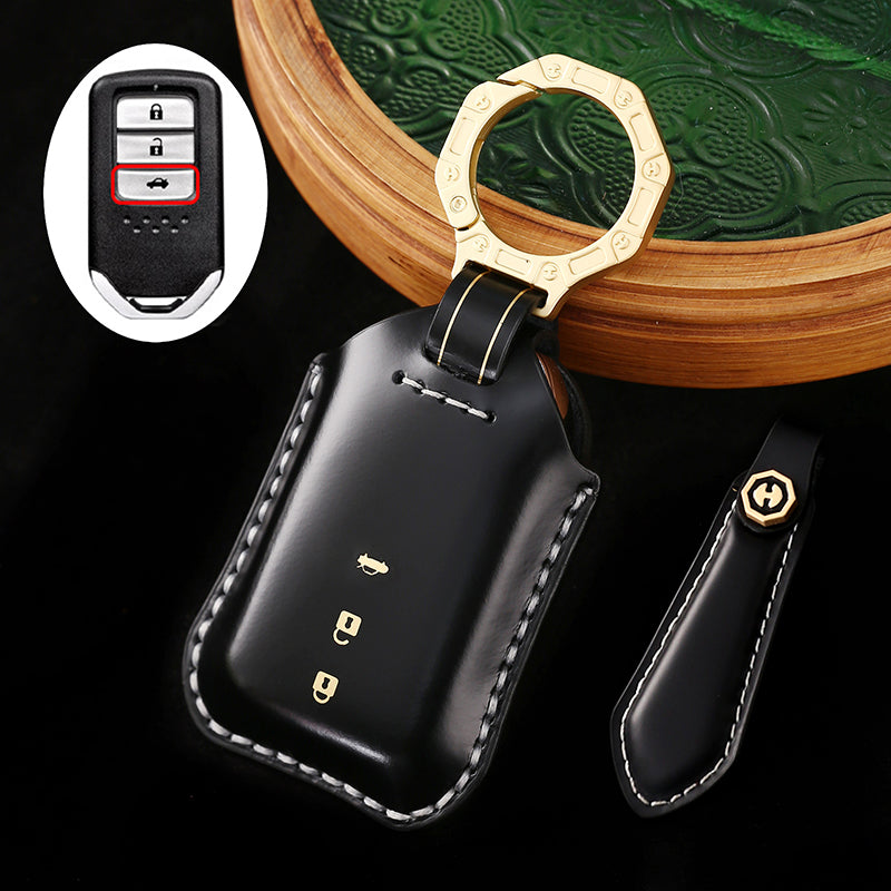 High-End Leather Car Key Cover Compatible with Honda Accord, Civic, CR-V, HR-V, Odyssey, etc. (2, 3, 4, 5, or 6-Button Smart Key Cover)