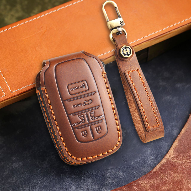 Genuine Leather Key Fob Cover for Toyota Camry, RAV4, and Highlander Models