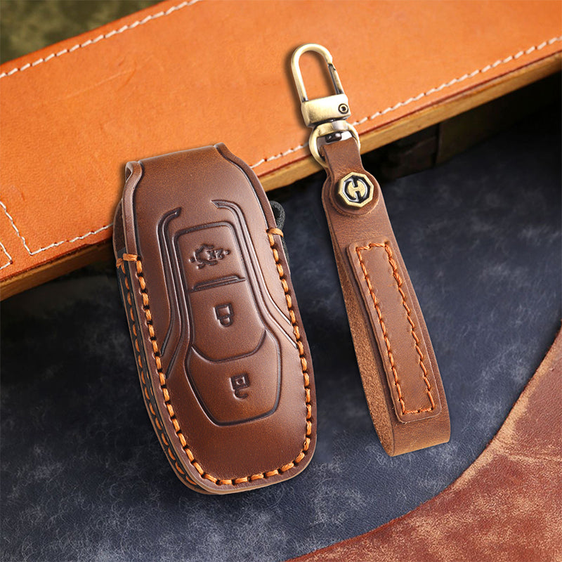 Genuine Leather Key Fob Cover for Ford Series (3-5 Buttons)