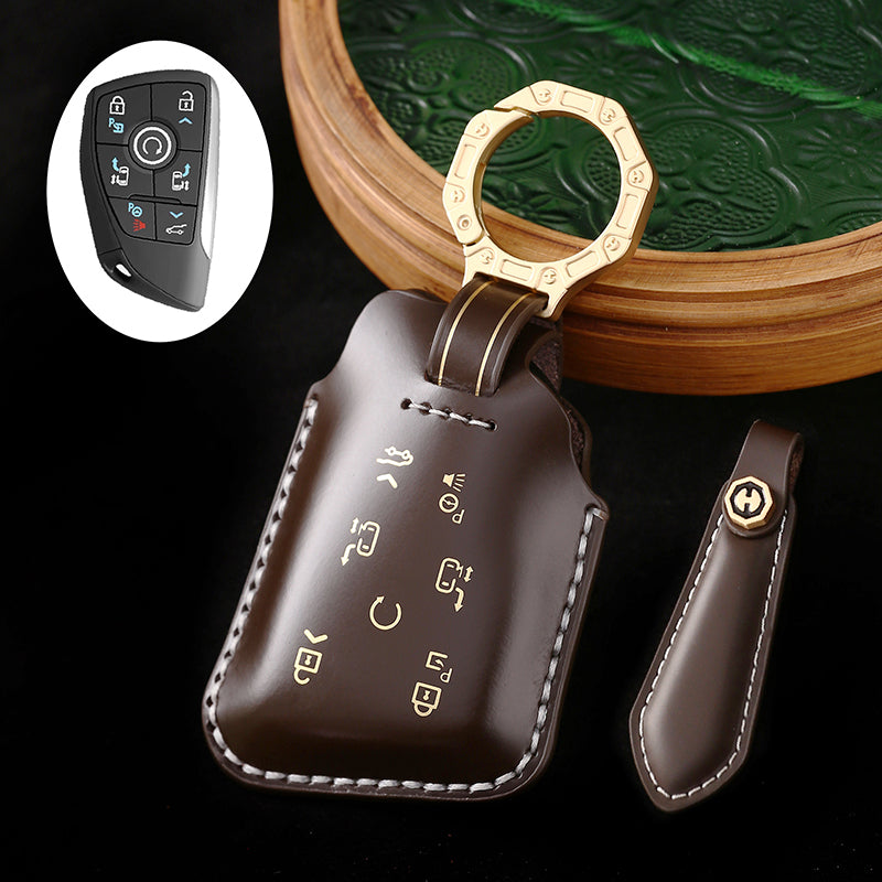 Genuine Cowhide Leather Key Fob Cover for Buick, Car Key Shell Case, Keychain Protector, Fits 3-7 Button Buick Key Fobs