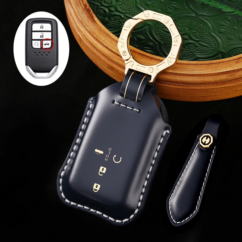 High-End Leather Car Key Cover Compatible with Honda Accord, Civic, CR-V, HR-V, Odyssey, etc. (2, 3, 4, 5, or 6-Button Smart Key Cover)