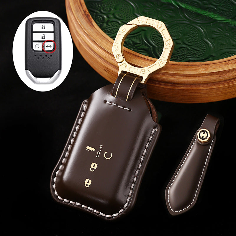 High-End Leather Car Key Cover Compatible with Honda Accord, Civic, CR-V, HR-V, Odyssey, etc. (2, 3, 4, 5, or 6-Button Smart Key Cover)