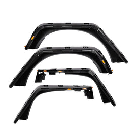Front & Rear Fender Flares Kit for 2007-2018 Jeep Wrangler JK - Set of 4 with LED Lights