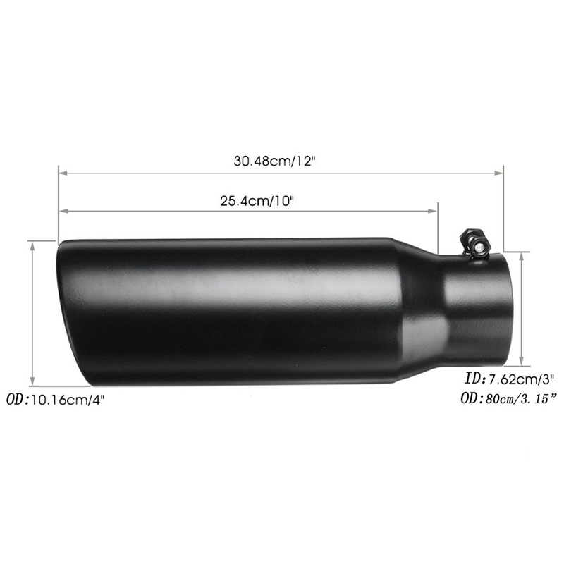 Universal Diesel Truck Angled Black 12 inch Bolt On Exhaust Tip 2.99-4.02 In 4.02-5.98 Out Stainless Steel