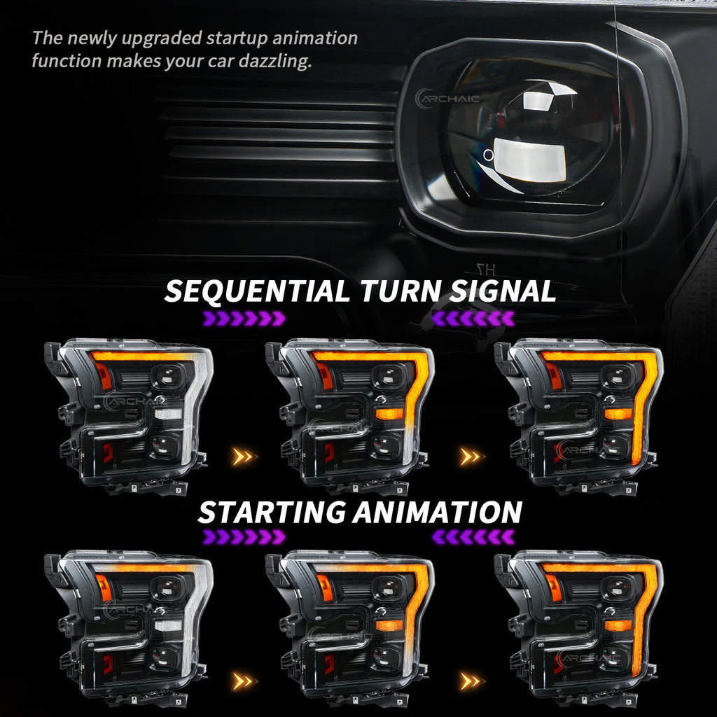 For Ford F-150 LED Dual Beam Projector Headlights 2015–2020 Sequential Turn Signal Plug and Play
