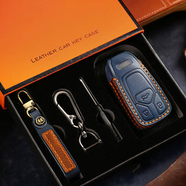 For Audi Key Fob Cover Genuine Leather,Leather Key Case Protector Compatible Audi A4 Q7 Q5 TT A3 A6 SQ5 R8 S5 Smart Key