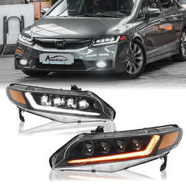 Full LED Headlights for Honda Civic 8th Gen (2006–2011) – 4-Door Sedan Assembly with DRL & Projector Lens