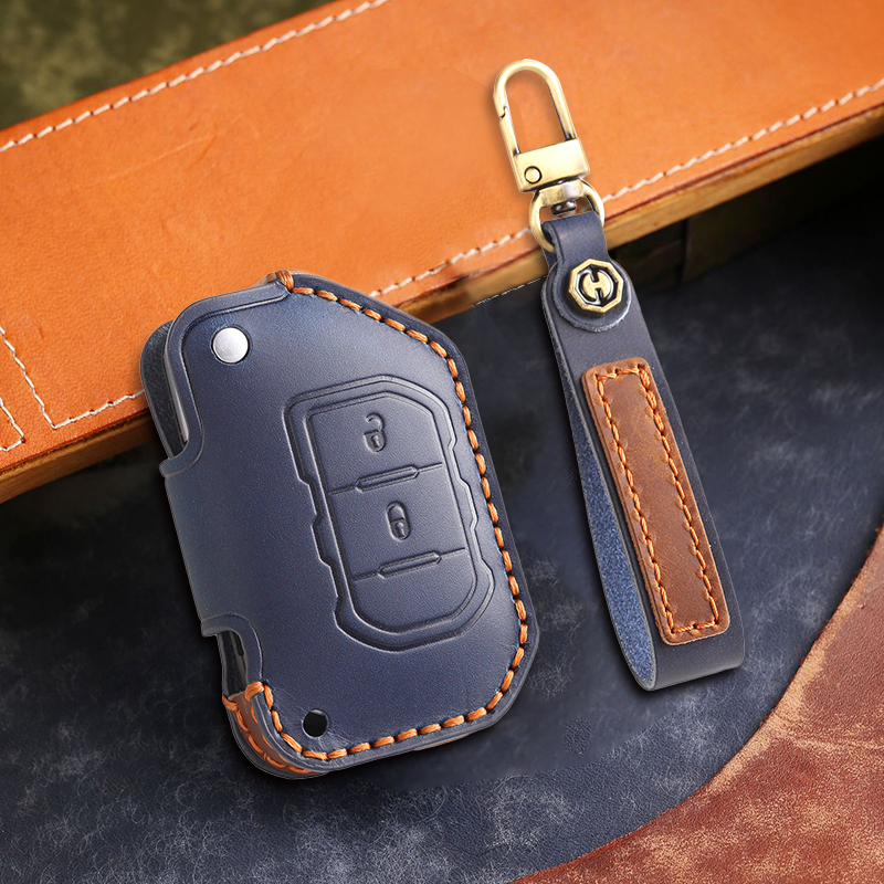 Genuine Leather Key Fob Cover for Jeep Wrangler JK and JL