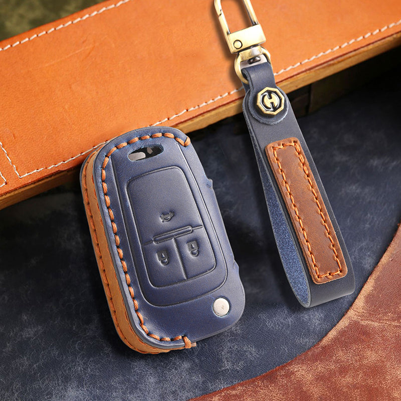 Genuine Leather Key Fob Cover for Chevrolet Colorado, Silverado & GMC Pickup (3-6 Buttons)