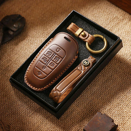 Genuine Leather Key Fob Cover for Hyundai 3-7 Button