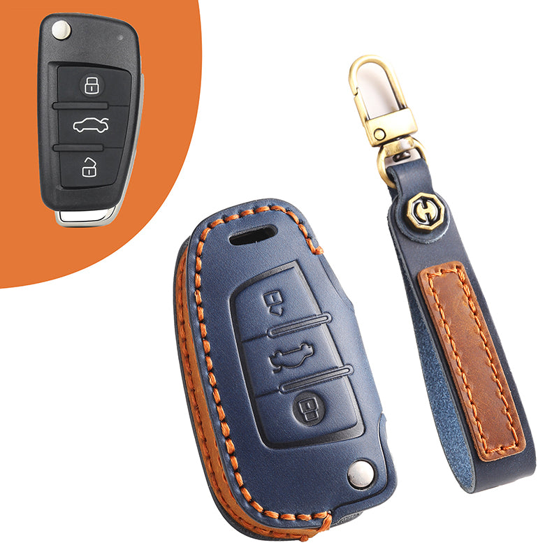 Genuine Leather Key Fob Cover for Audi A4L, Q5L, Q7, A4, A5, A6