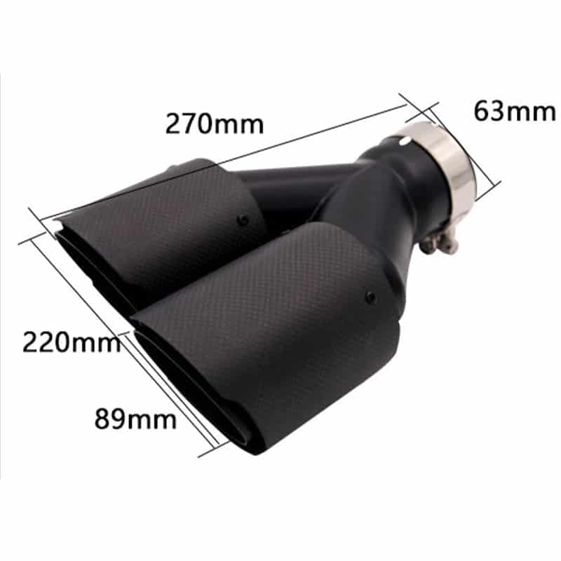 Car exhaust tip carbon fiber double row y-shaped exhaust tip black, inlet 63mm outlet 89mm