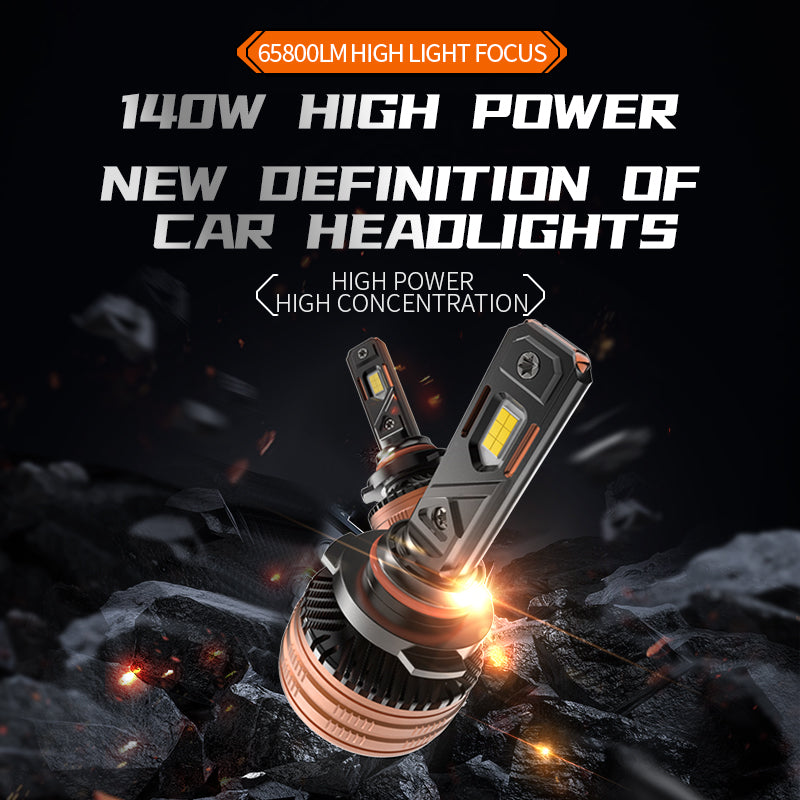 HGH POWER LED Headlight Bulbs, H11/H4/9005 (HB3)/9006 (HB4) Compatible, 140W 65800 LM 6000K (2-Pack)