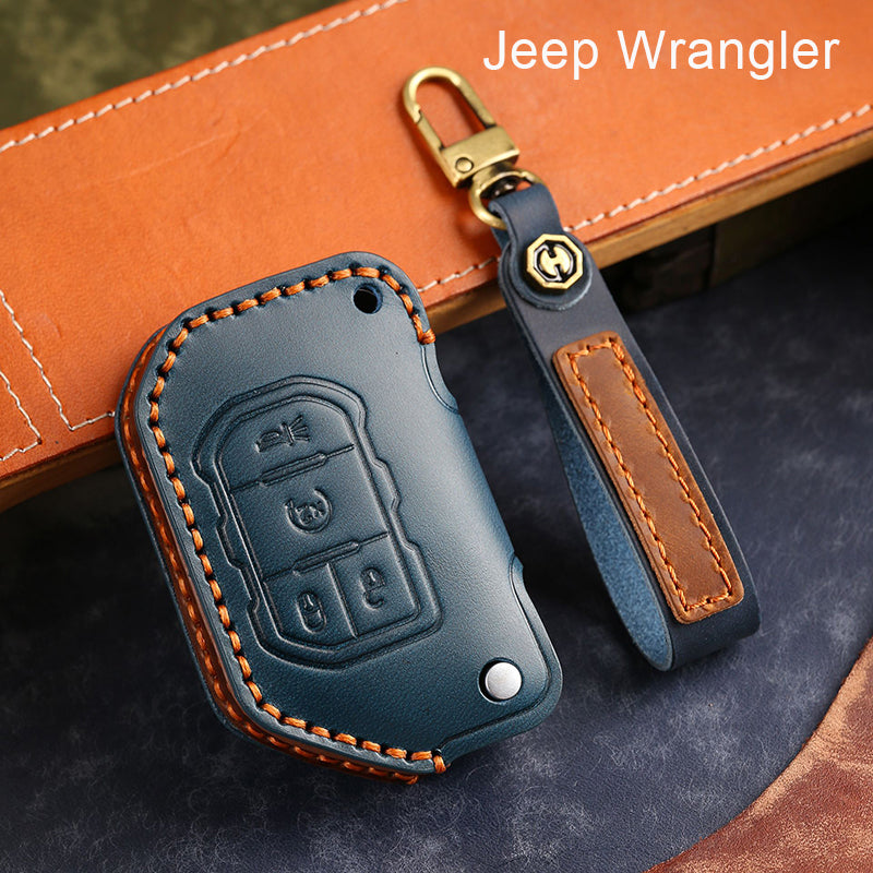 Leather Smart Car Key Cover Case for Jeep Wrangler JK and JL