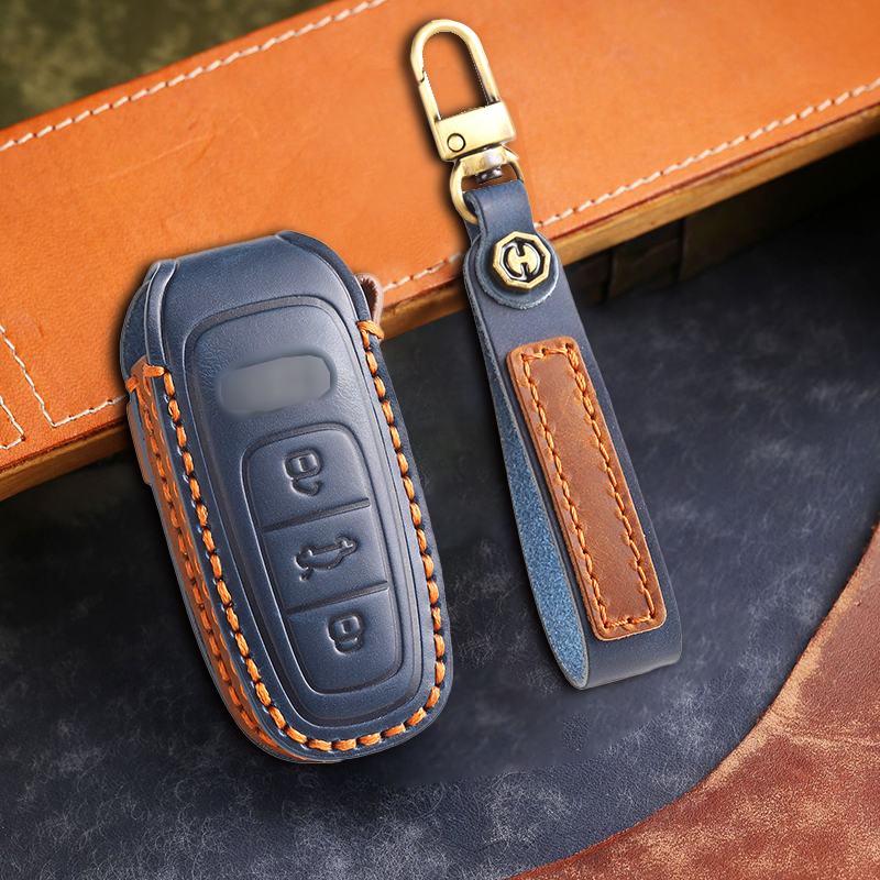 Genuine Leather Key Fob Cover for Audi A4L, Q5L, Q7, A4, A5, A6