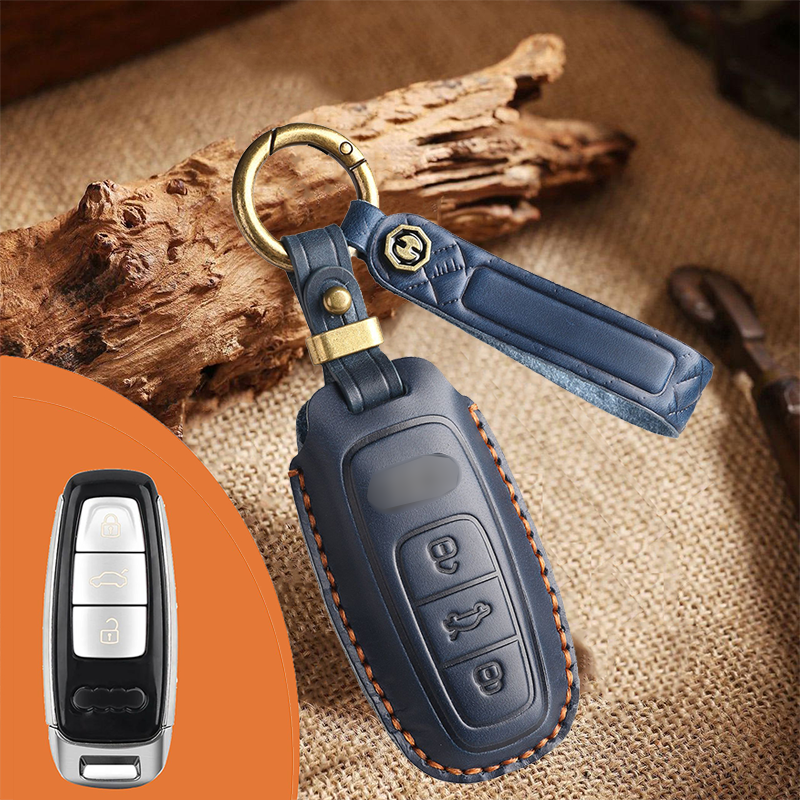 Genuine Leather Key Fob Cover for Audi