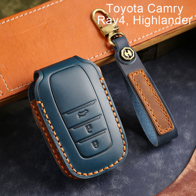 Leather Smart Car Key Cover Case for Toyota Camry, Rav4, Highlander high-end