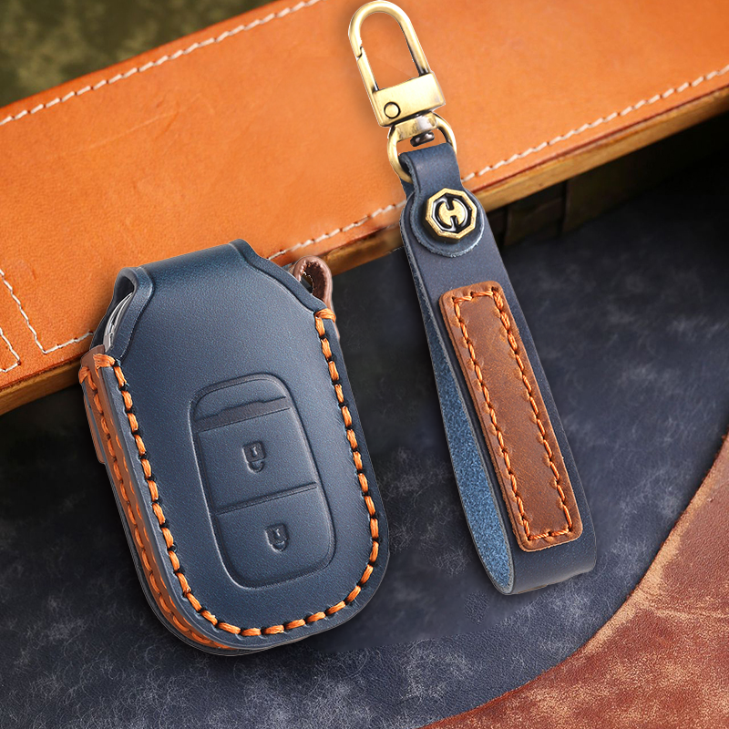 Genuine Leather Key Fob Cover for Honda Accord, Civic, CR-V, HR-V, and Pilot Models