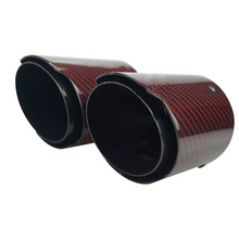 Load image into Gallery viewer, Red Carbon Fiber Glossy Y-Shaped Muffler Tips - 2.6″ IN/3.98″ OUT - Universal Fit