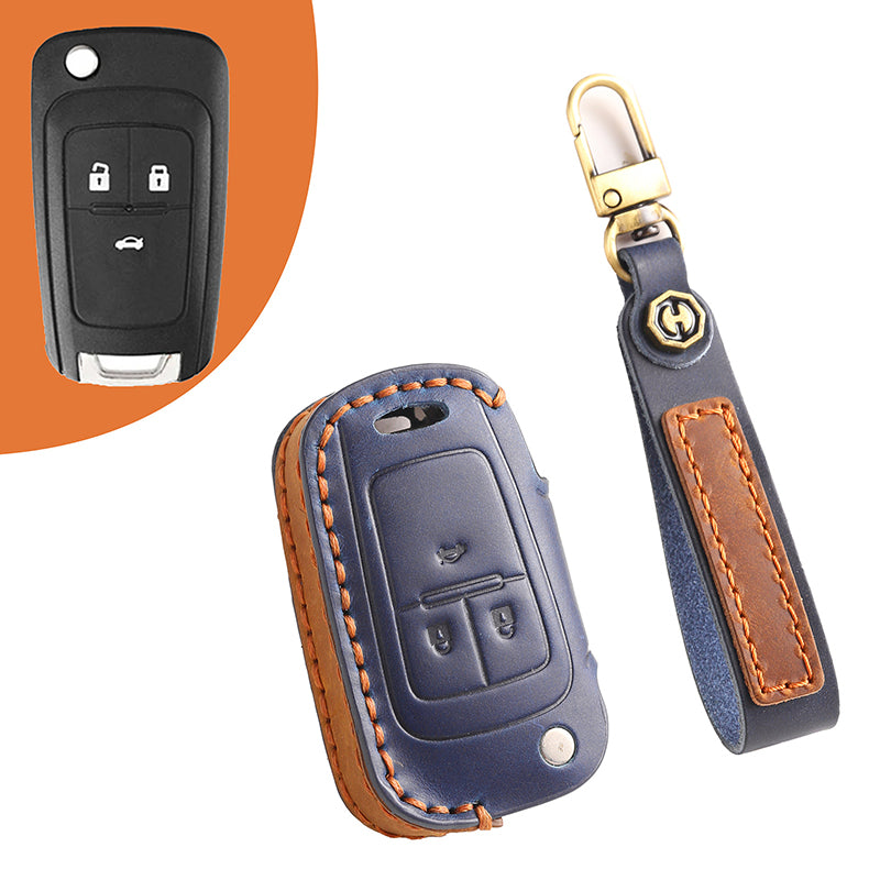 Genuine Leather Key Fob Cover for Chevrolet Colorado, Silverado & GMC Pickup (3-6 Buttons)